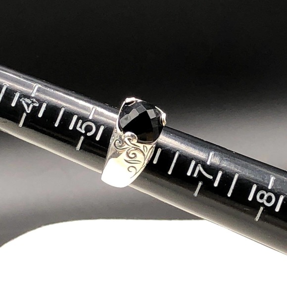 Black Onyx Ring Size 6 High Dome Checkerboard Cushion Cut 925 Sterling Silver - Picture 3 of 8